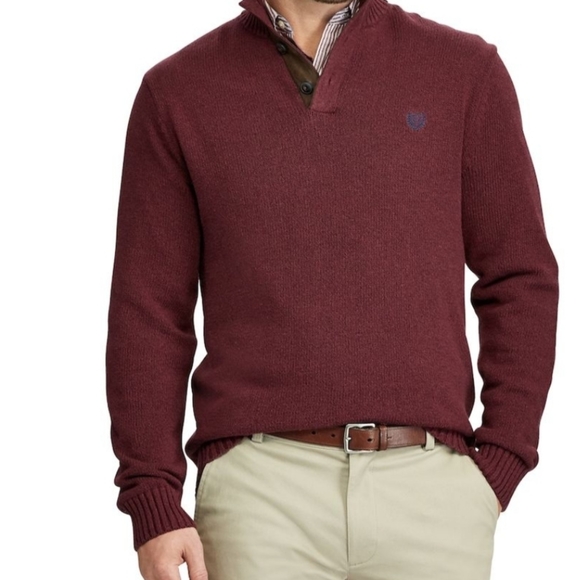 CHAPS BurgundyMoc Turtle Sweater Button up XL - Picture 1 of 5